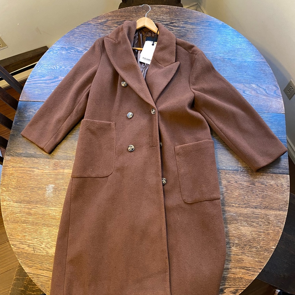 CLEARANCE Pull&Bear Chocolate Double-Breasted Pea Coat